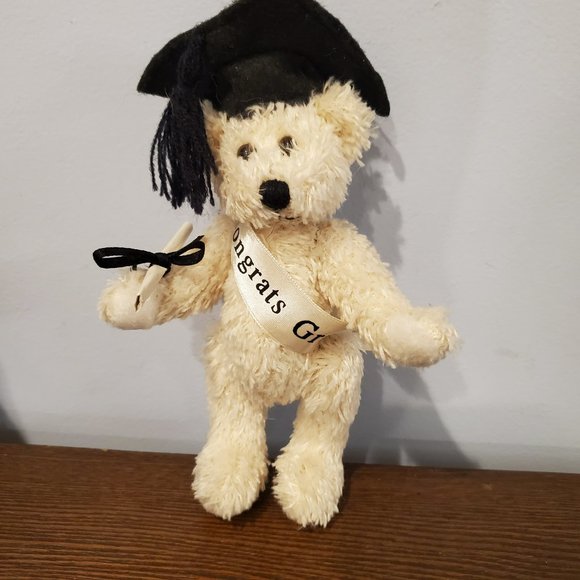 Posable Plush Bear Graduation Congrats Grad Gift Diploma Mortarboard Tan 7" tall - Picture 6 of 9